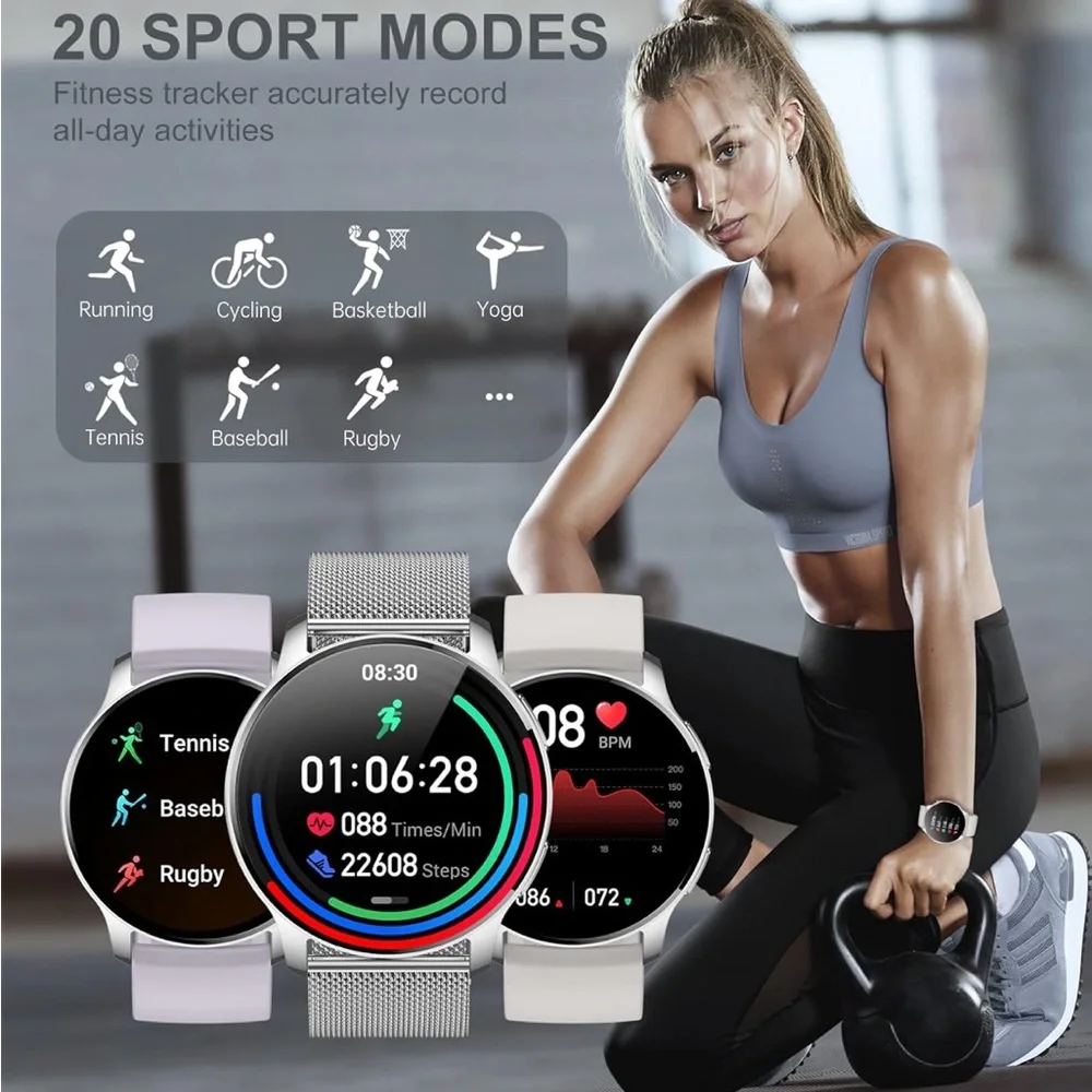Smartwatch with Cream and‎ Light Purple Bands